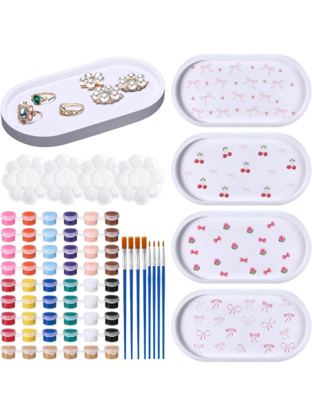 DIY Paintable Ceramic Jewelry Tray Set - 4 Oval Trays for Creative Decor